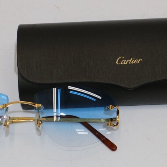 Cartier Big C decor gold sunglasses with blue gradient tinted lens - Picture 2 of 11